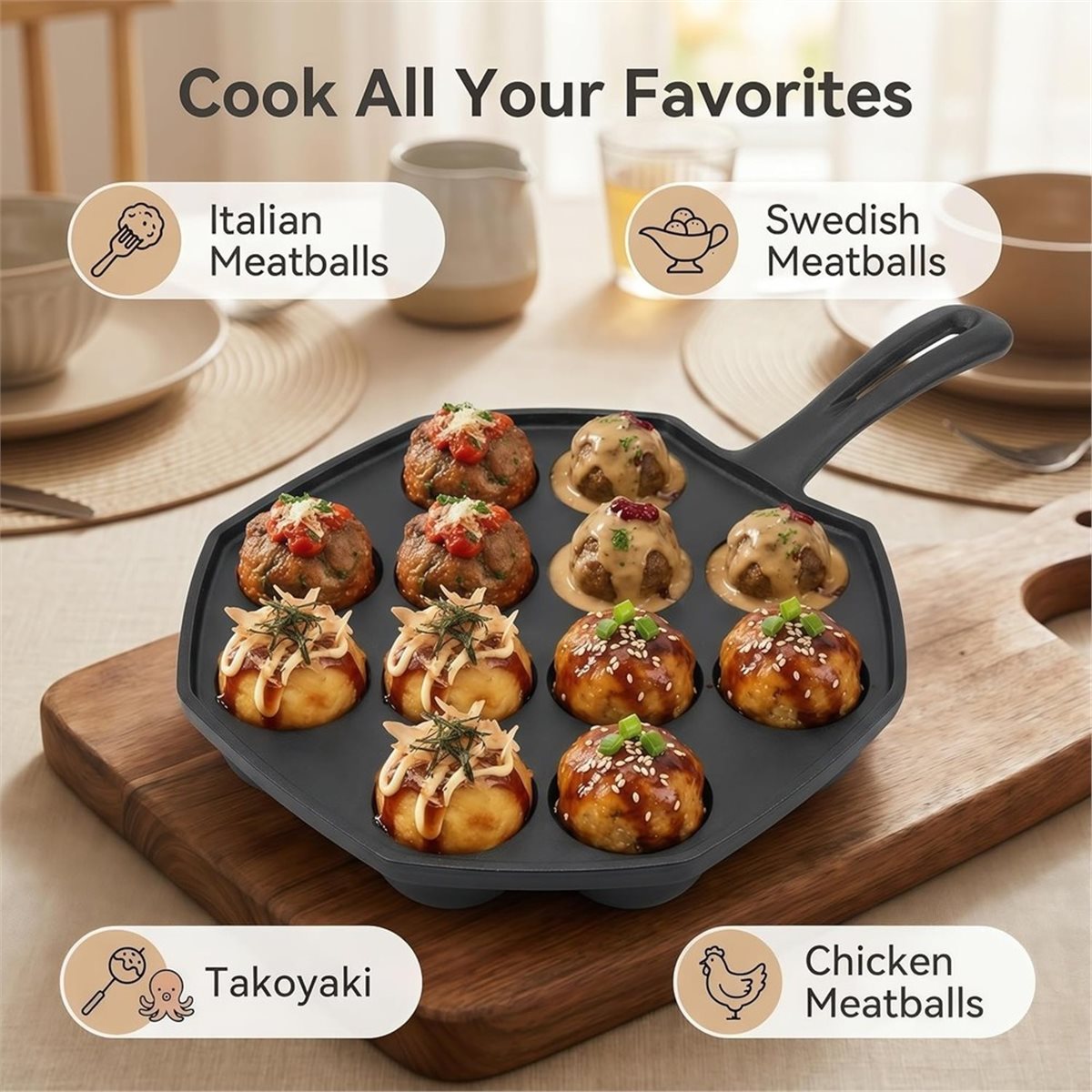 Takoyaki Pan Cast - Cast Iron Takoyaki Pan 12 Hole
