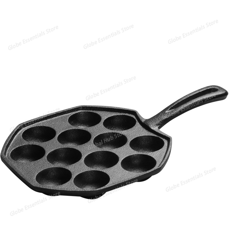 Takoyaki Pan Cast - 12 Hole Takoyaki Pan Wooden Handle