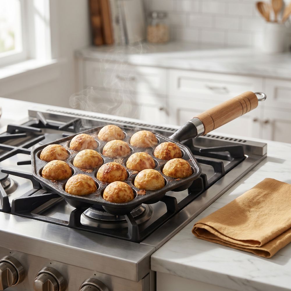 Takoyaki Pan Cast - Cast Iron Takoyaki Maker Nonstick 14