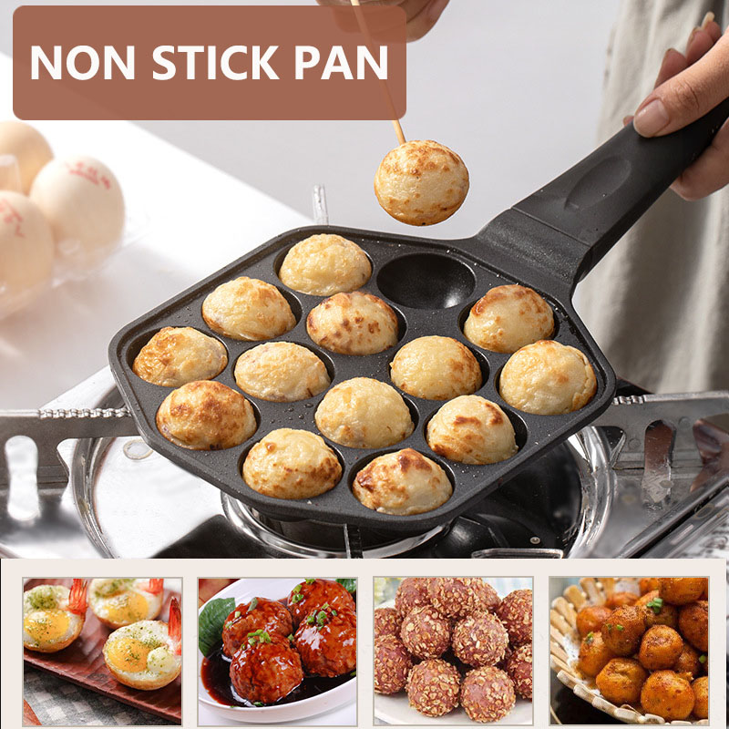 Takoyaki Pan Cast - 12/14 Hole Takoyaki Pan Wooden Handle