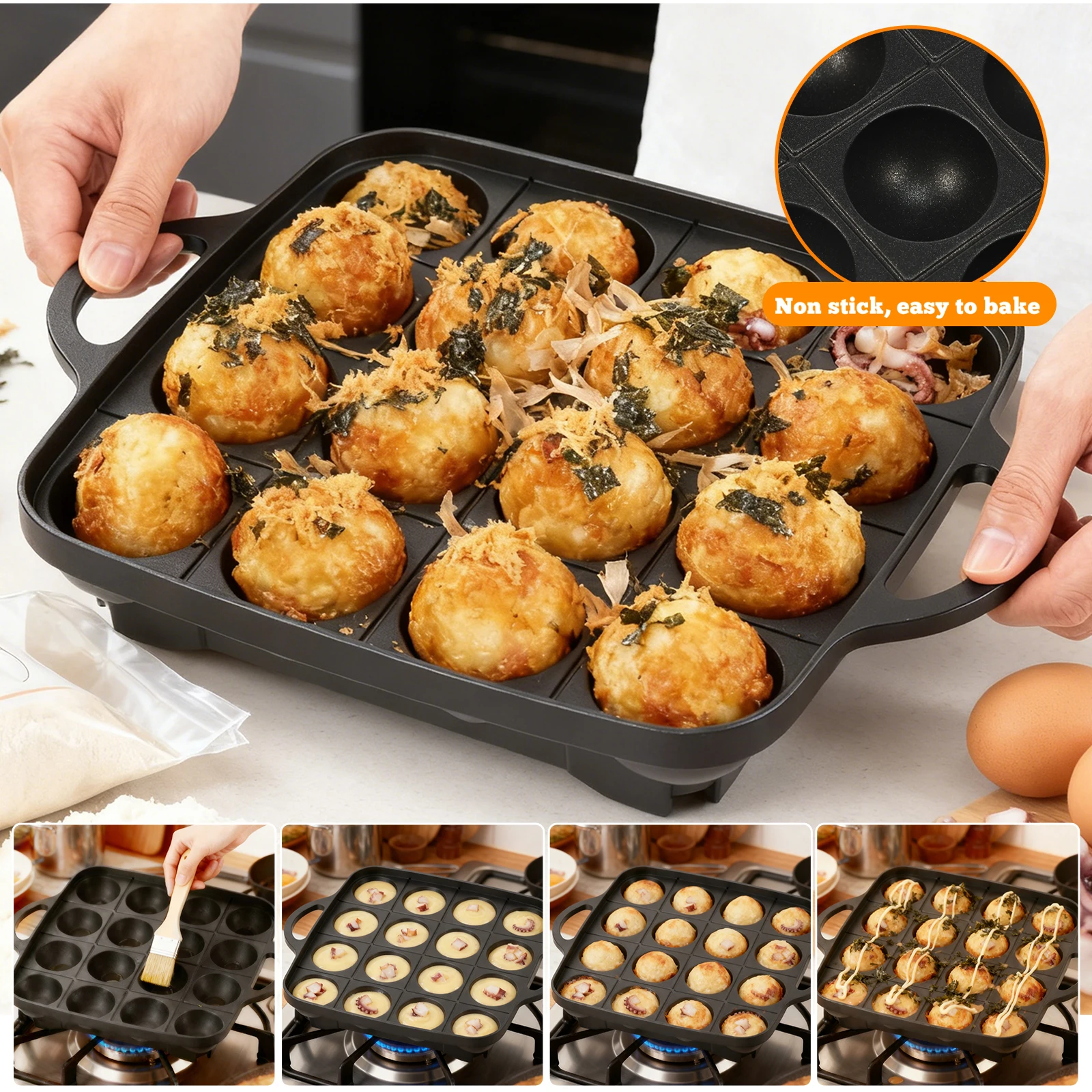16 Holes Takoyaki Pan Cast Alu - Takoyaki Pan Cast ulasan dan harga